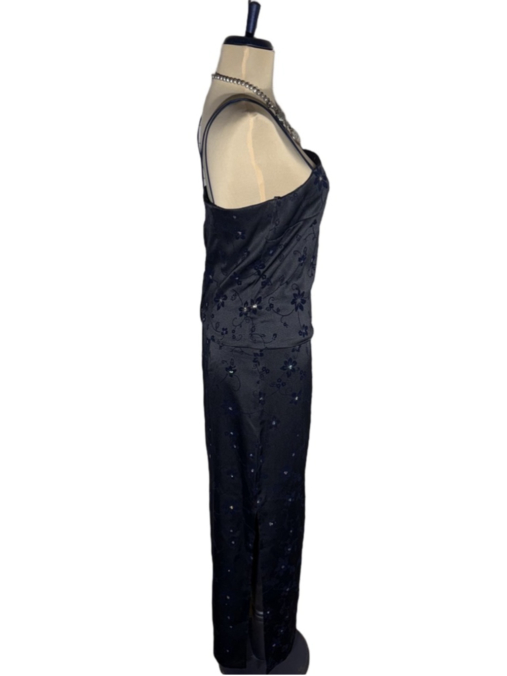 Vintage 90s Byer Too! Maxi dress navy blue beaded cocktail prom wedding guest 7 - Picture 3 of 14